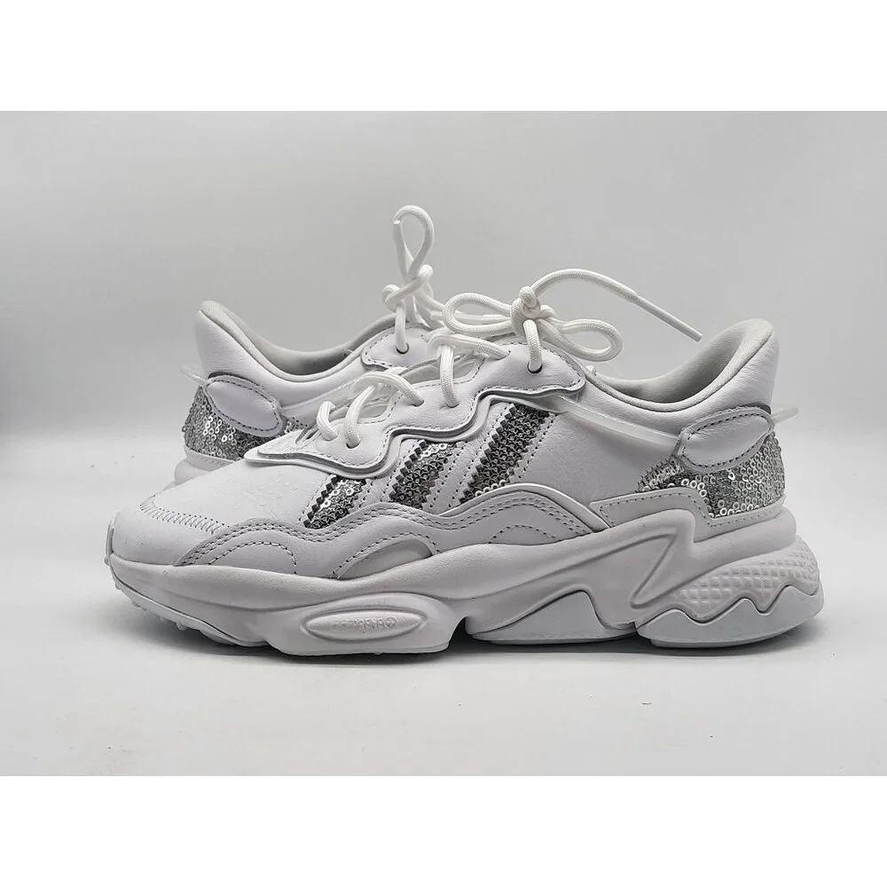 Adidas Ozweego Womens G55655 White Silver‎ Sequins Running Shoes Size 5